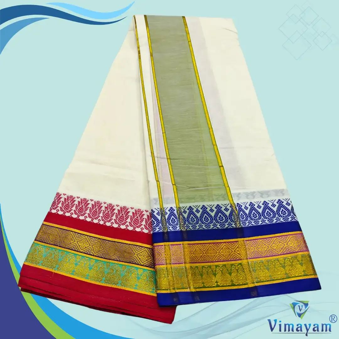 Temple Border Half White Premium Quality Dhoti 2