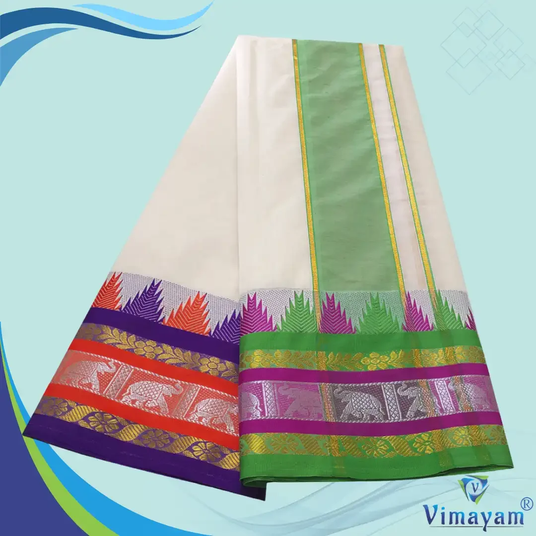 Temple Border Half White Premium Quality Dhoti 9X5 3