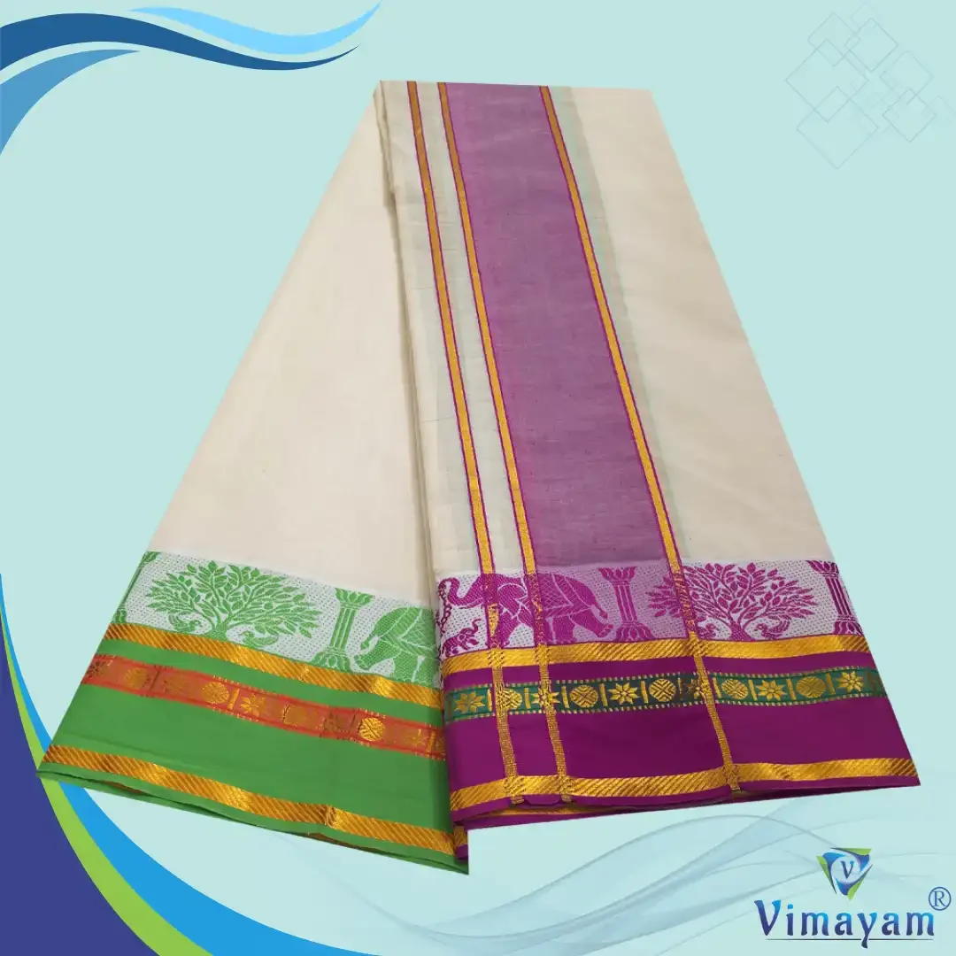 Temple Border Half White Premium Quality Dhoti 2