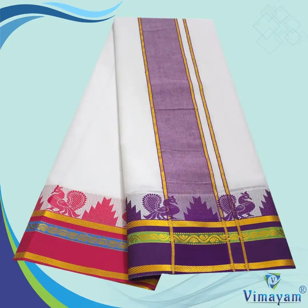 Temple Border White Premium Quality Dhoti 9X5 2