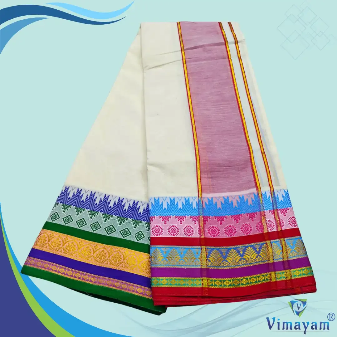 Temple Border Half White Premium Quality Dhoti 2