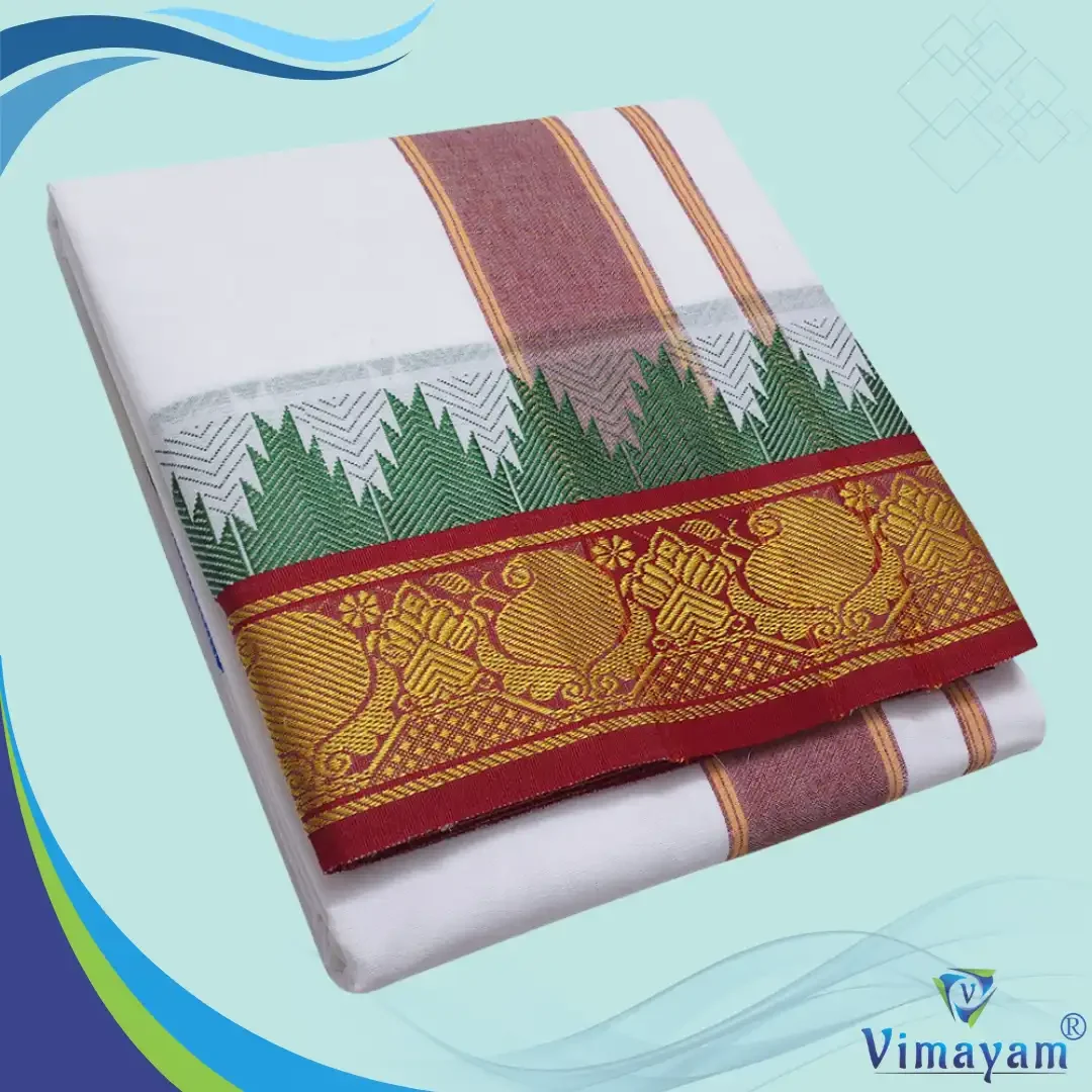 Temple Border Pure White Dhoti 9X5