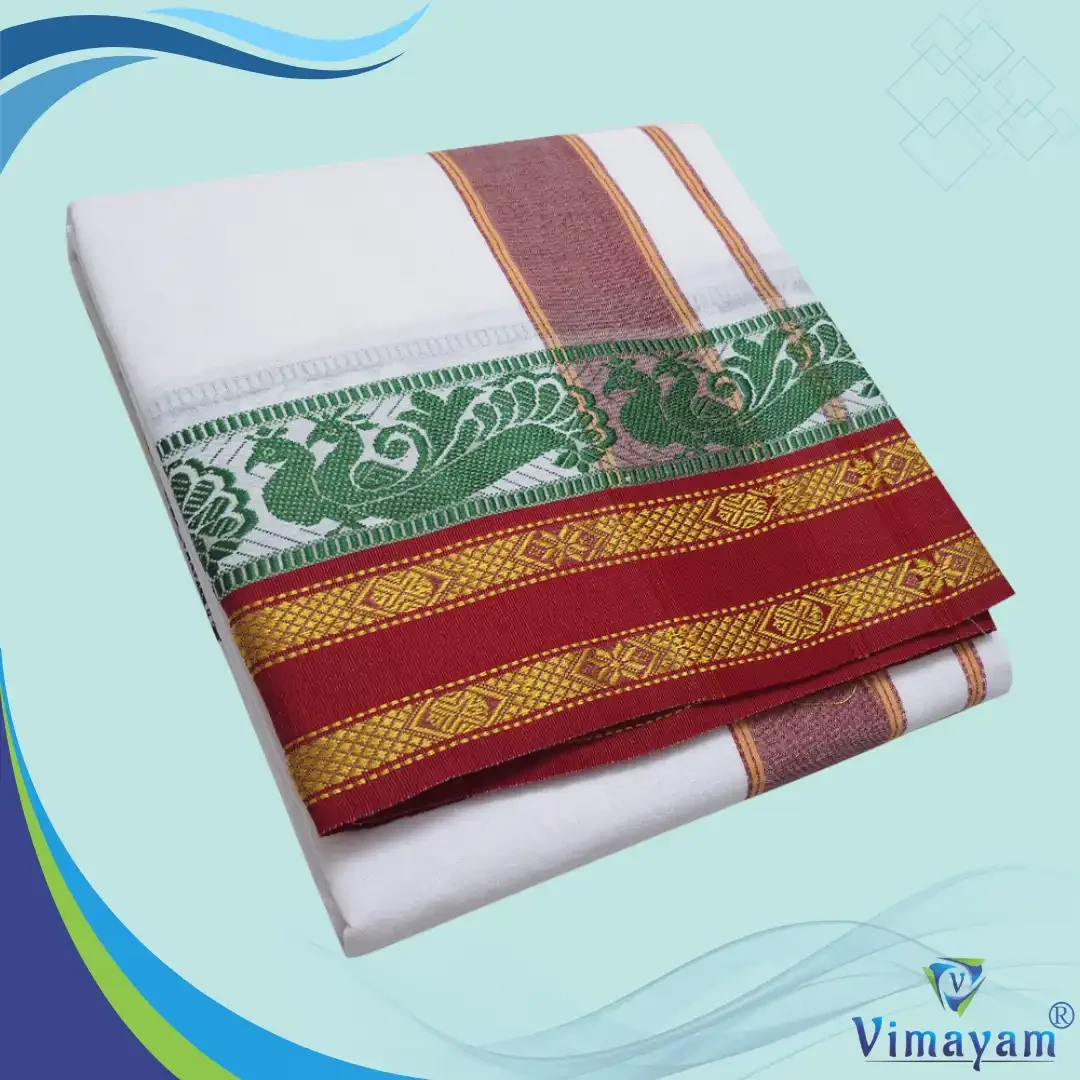 Temple Border Pure White Dhoti 9X5