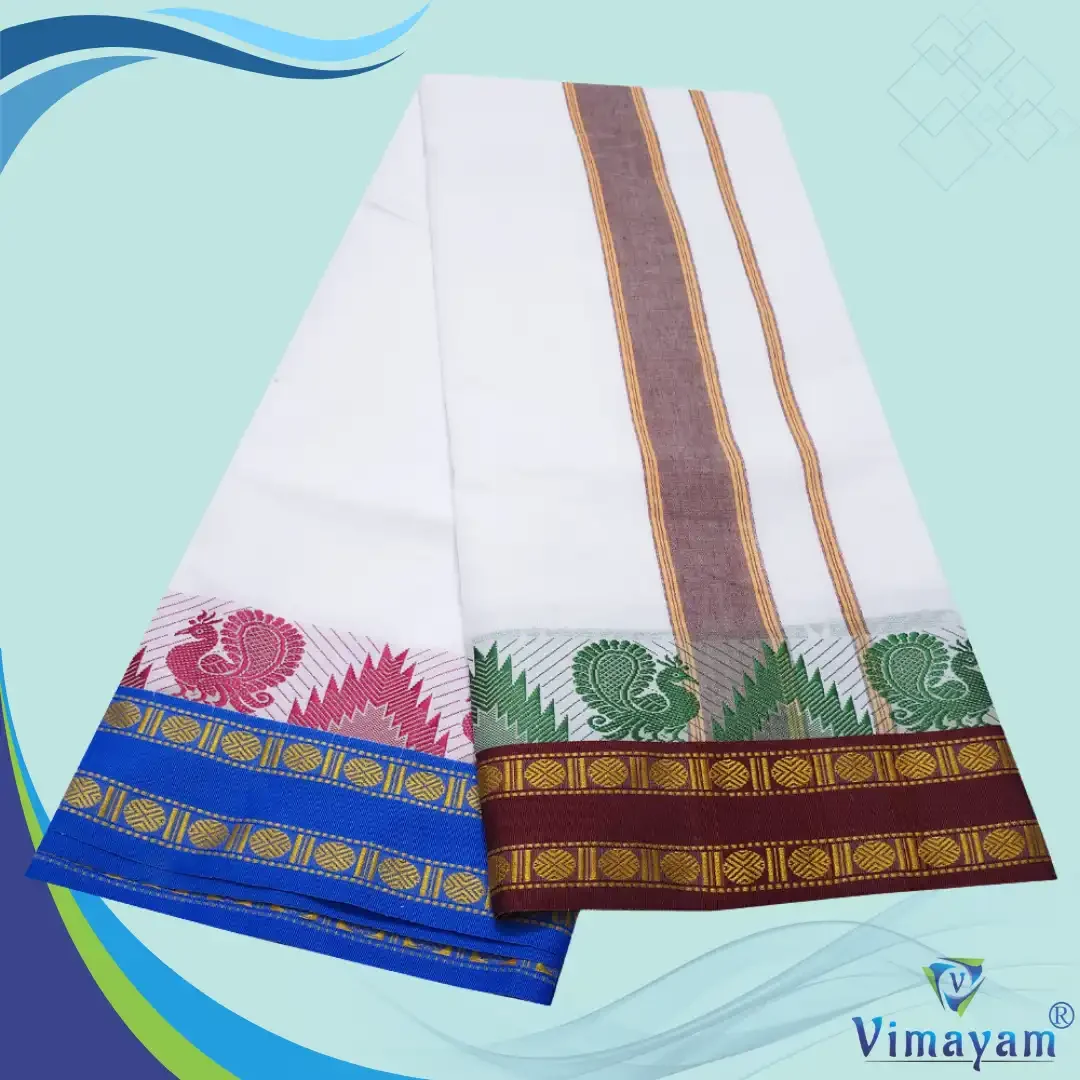 Temple Border White Premium Quality Dhoti 2