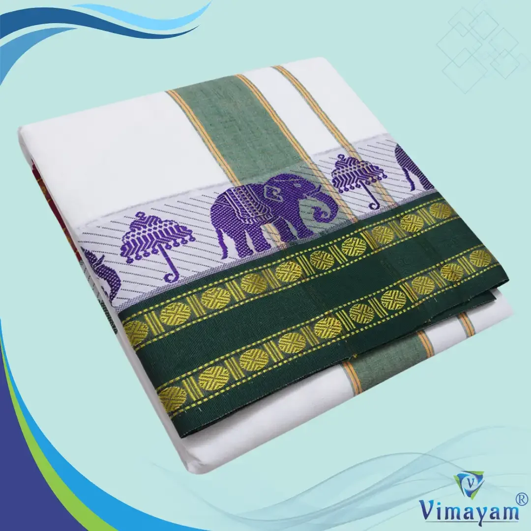 Temple Border Pure White Dhoti 9X5