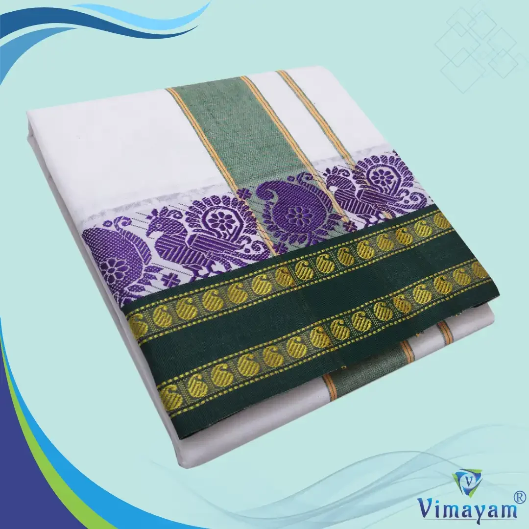 Temple Border Pure White Dhoti 9X5