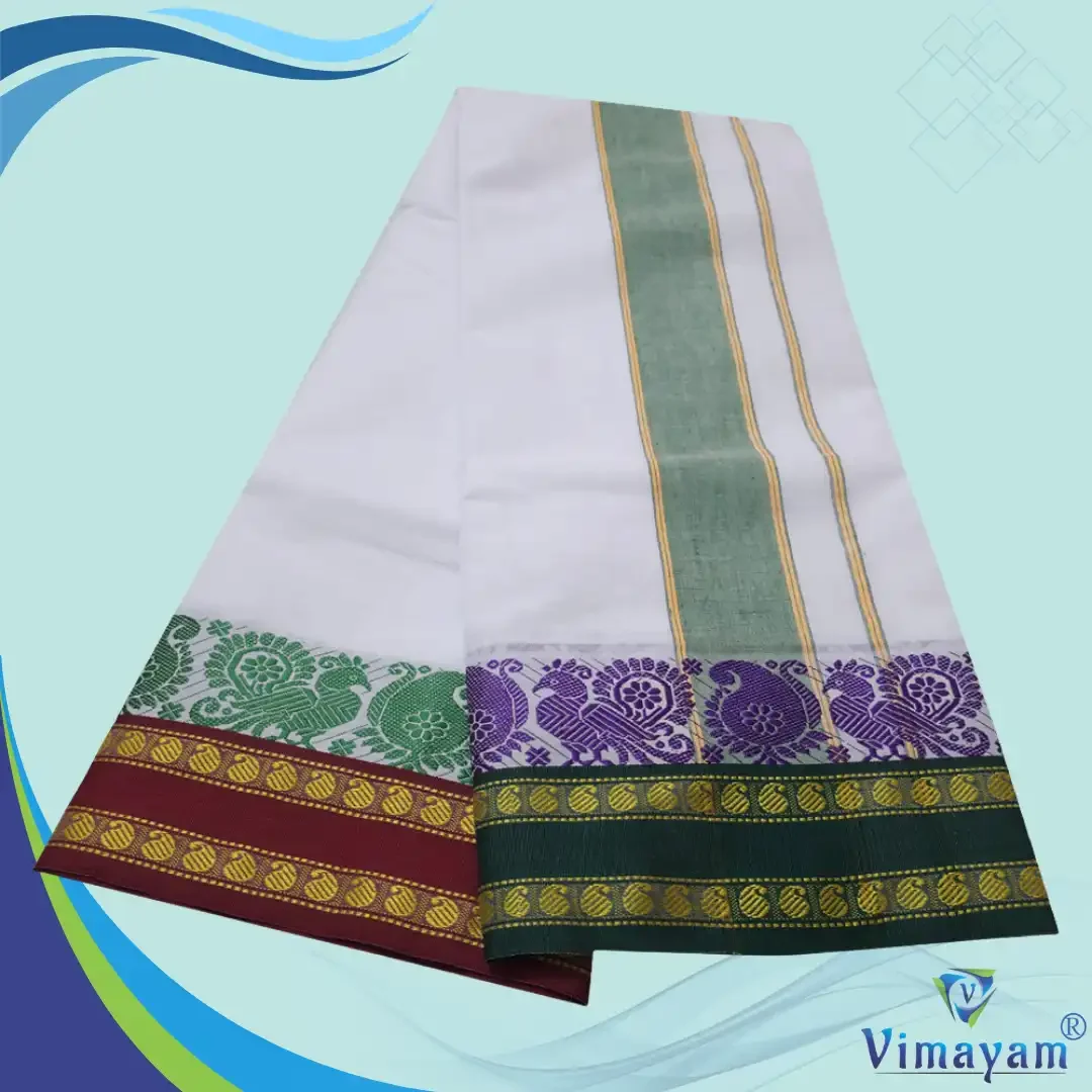Temple Border Pure White Dhoti 9X5 2