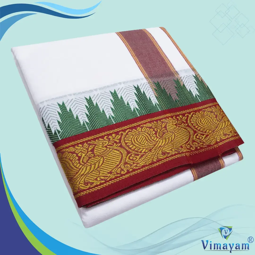 Temple Border Pure White Dhoti 9X5