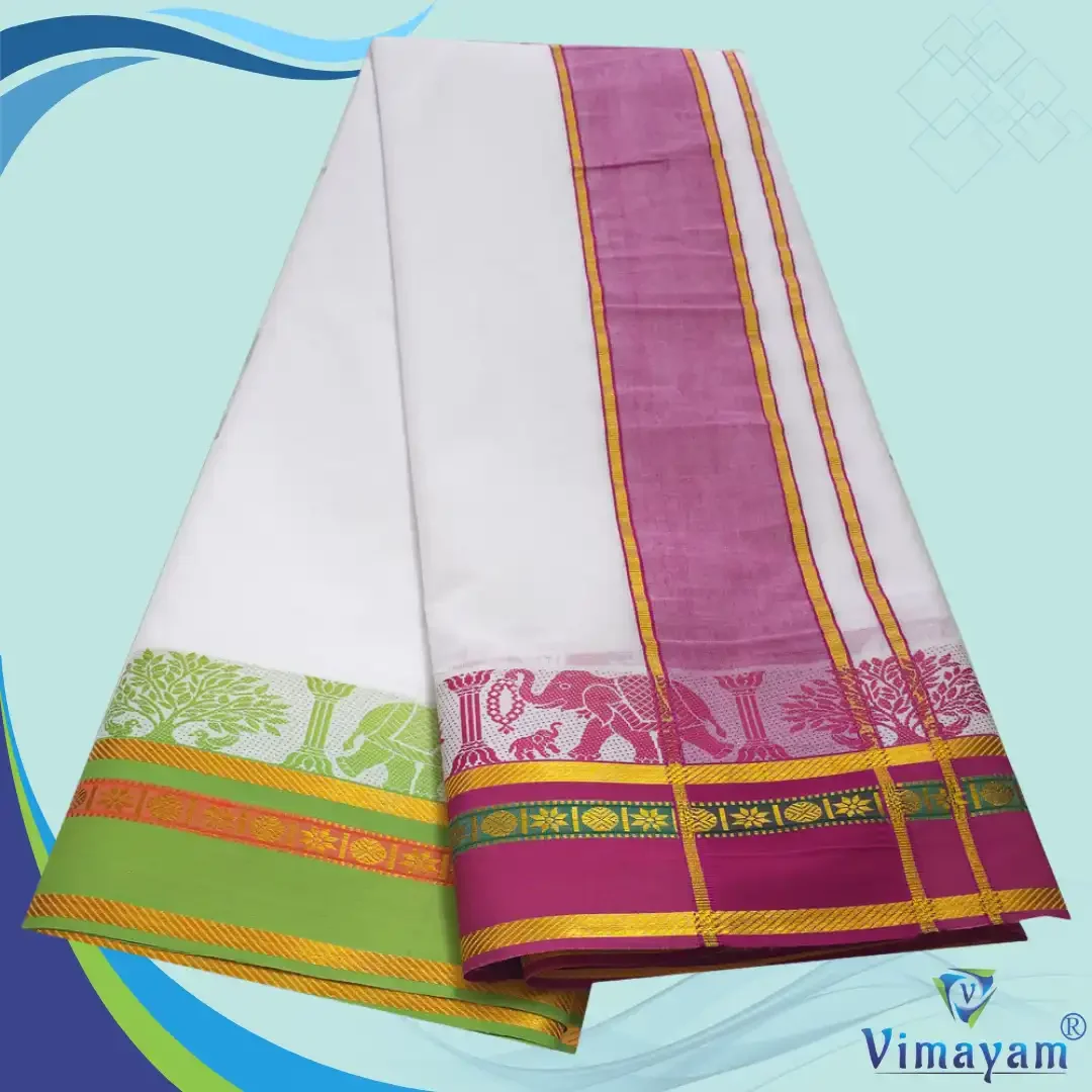 Temple Border White Premium Quality Dhoti 9X5 2