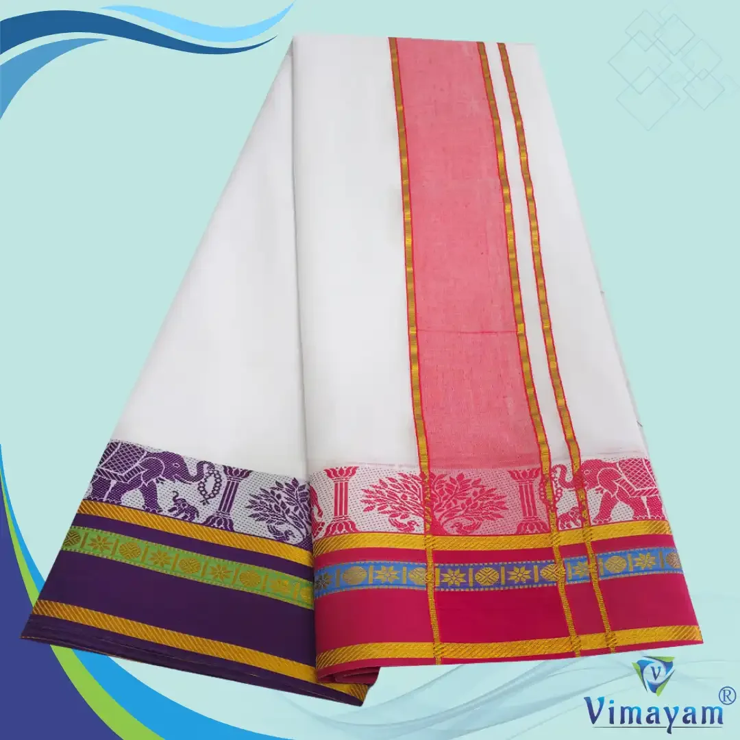 Temple Border White Premium Quality Dhoti 9X5 3