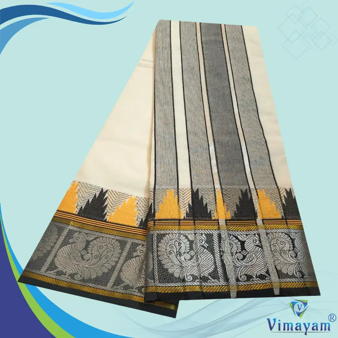 Temple Border Sri Vaishnava Dhoti First Quality(Black Border) 2