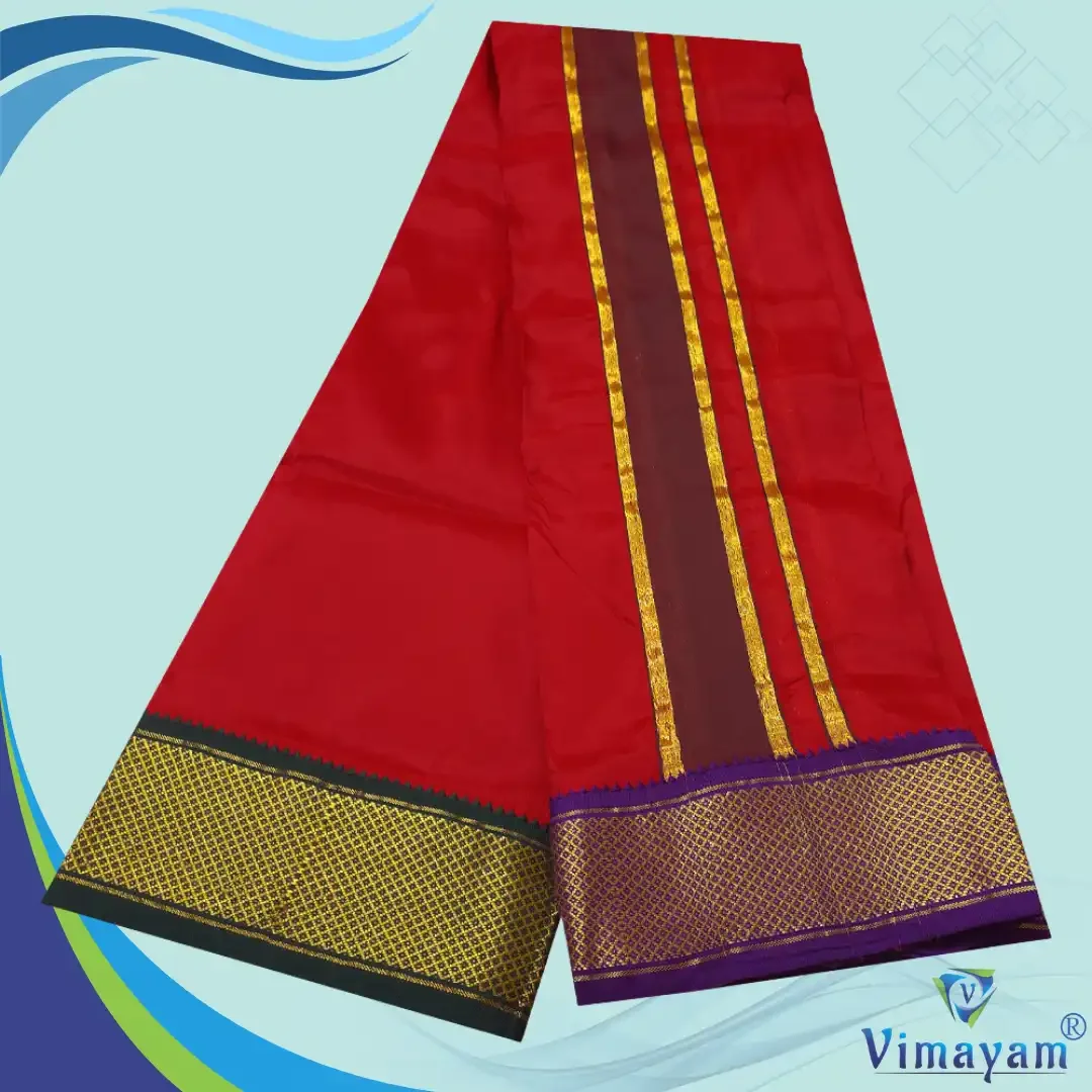 Red Colour Art Silk MayilKan Colour Dhoti 2
