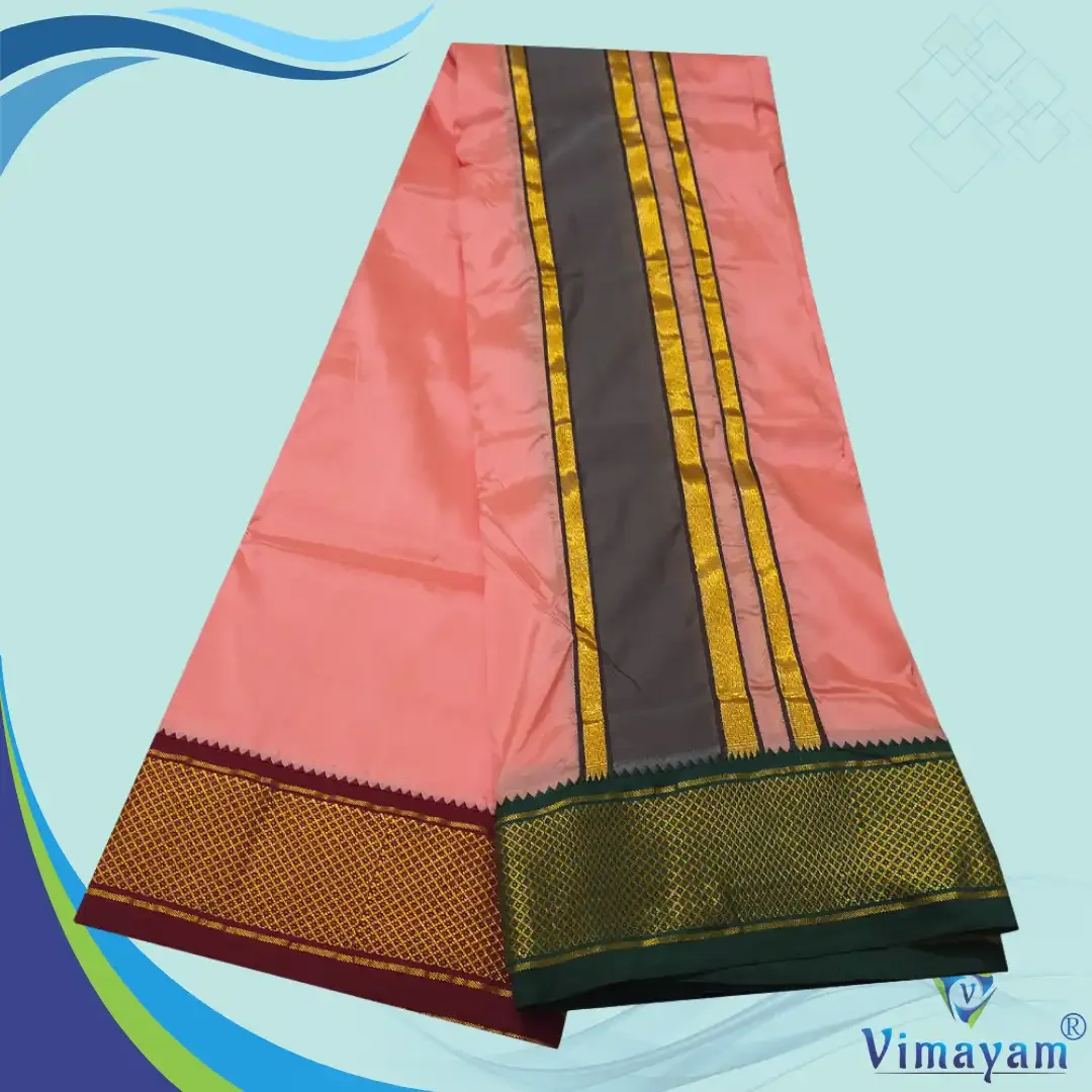 Light Rose Colour Art Silk MayilKan Colour Dhoti 2