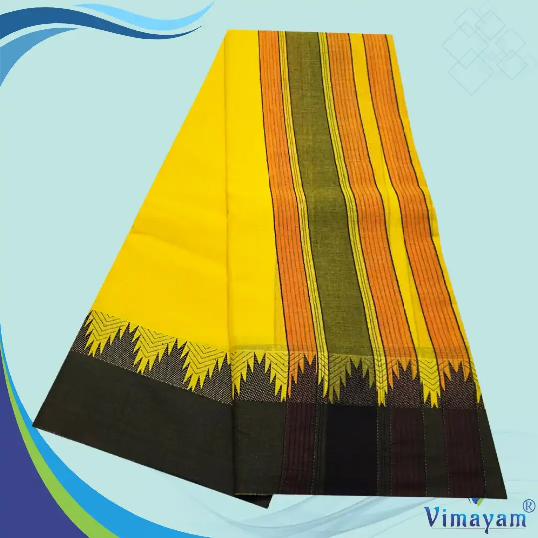 Temple Border Yellow Premium Quality Assorted Border Dhoti 9X5 2