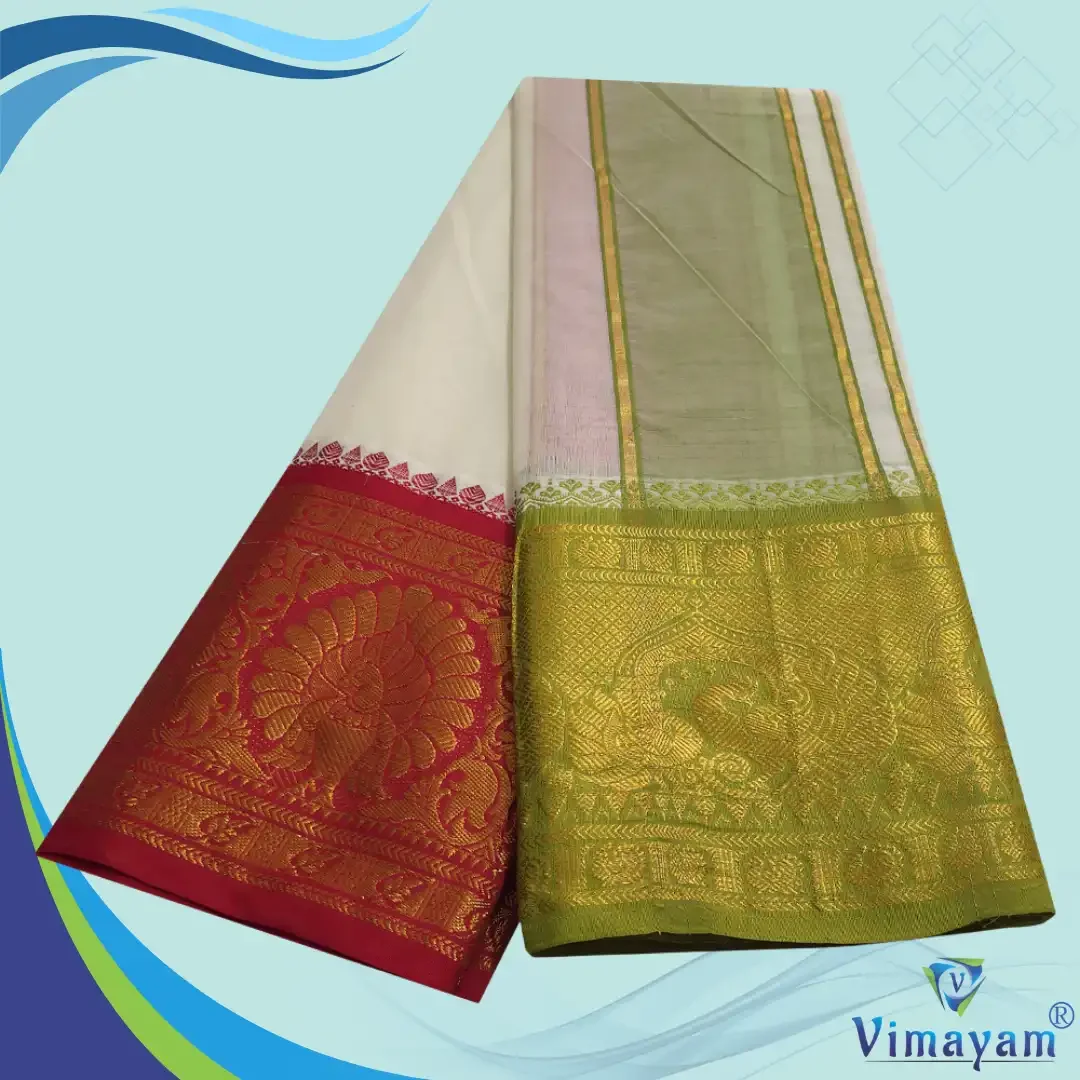 Peacock Designed Jaquad 10″ Border Best Quality Dhoti 2