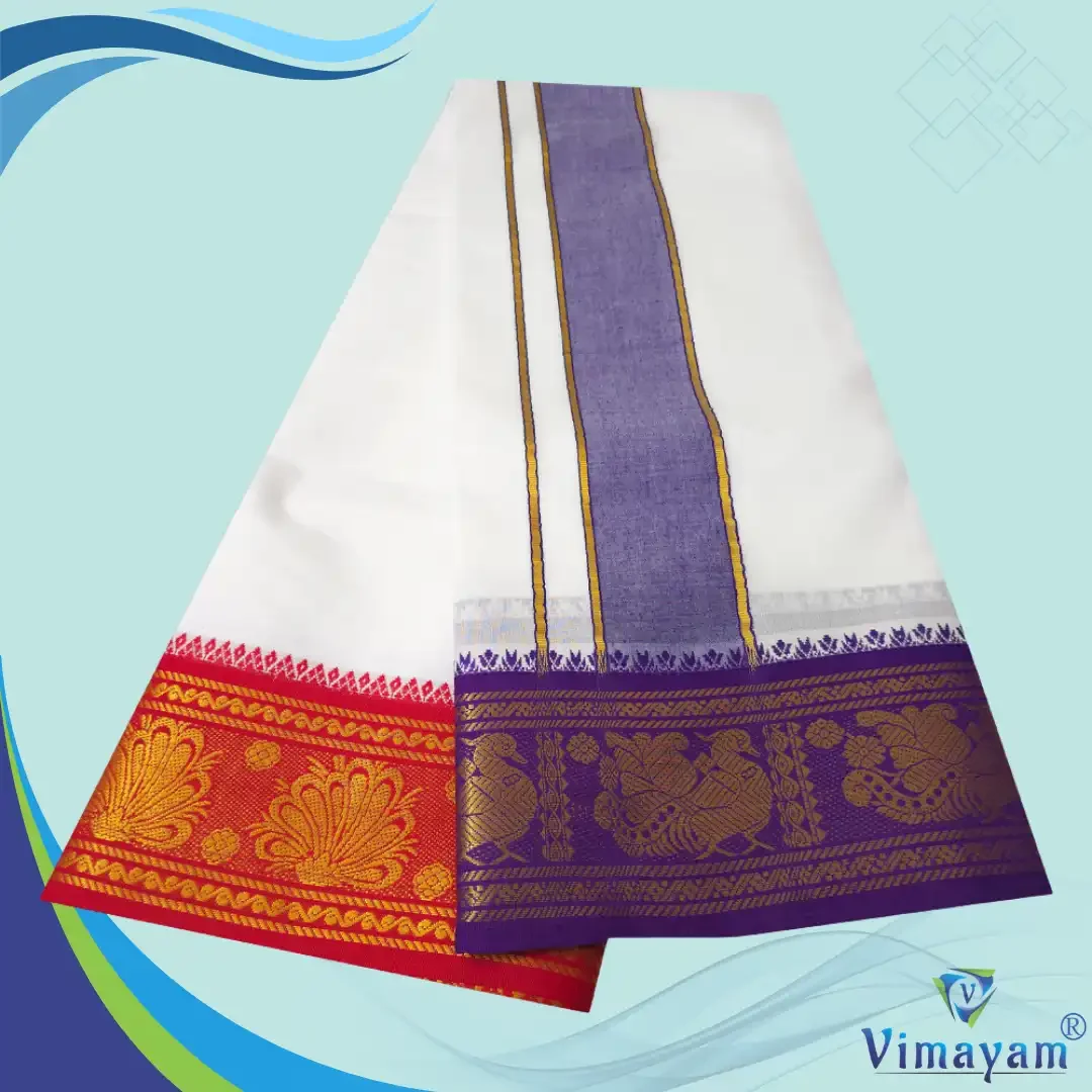 Premium quality Blue and Orange Border Dhoti(Assorted border Designs) 2