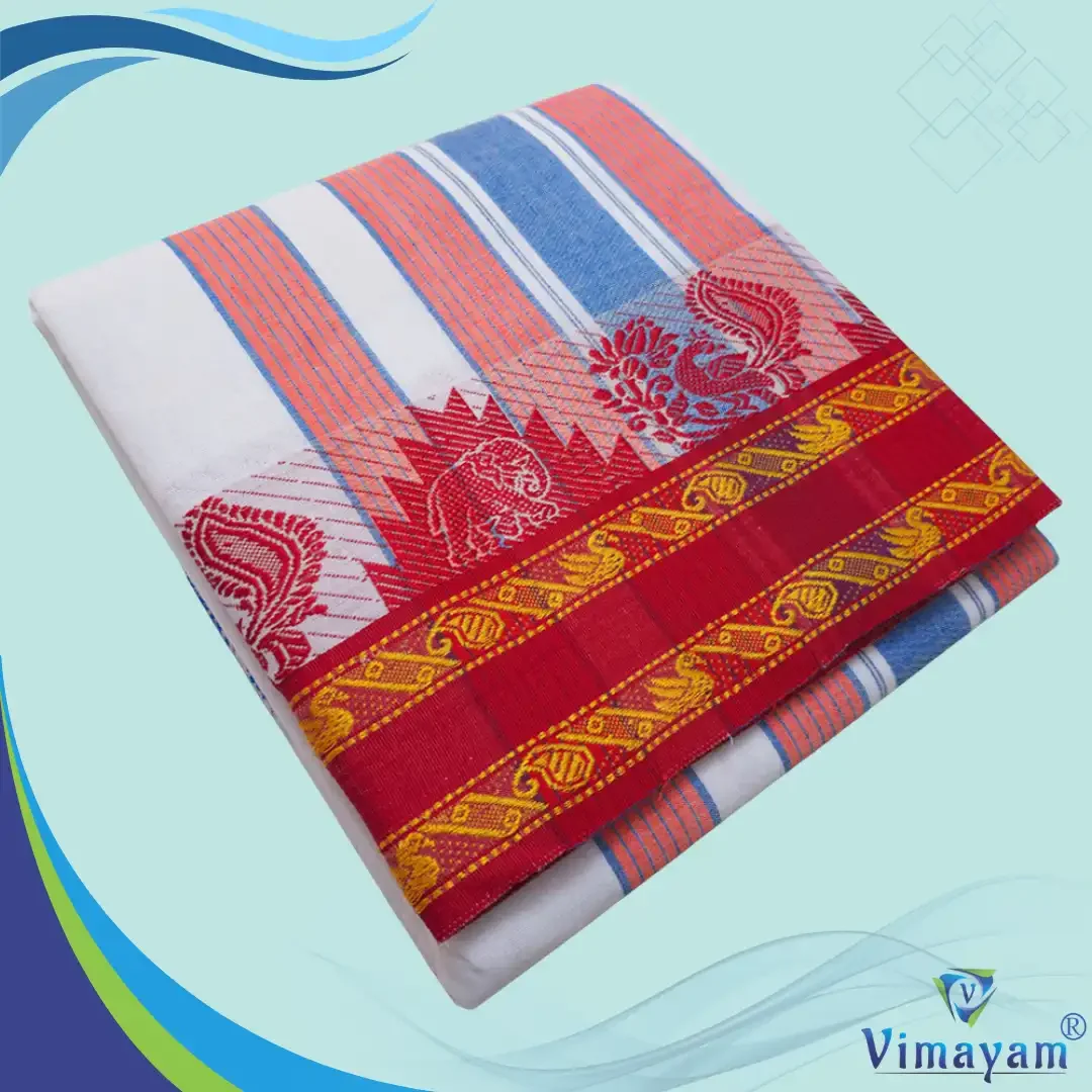 Tower Peacock Fancy Border Vaishnava Dhoti 9X5