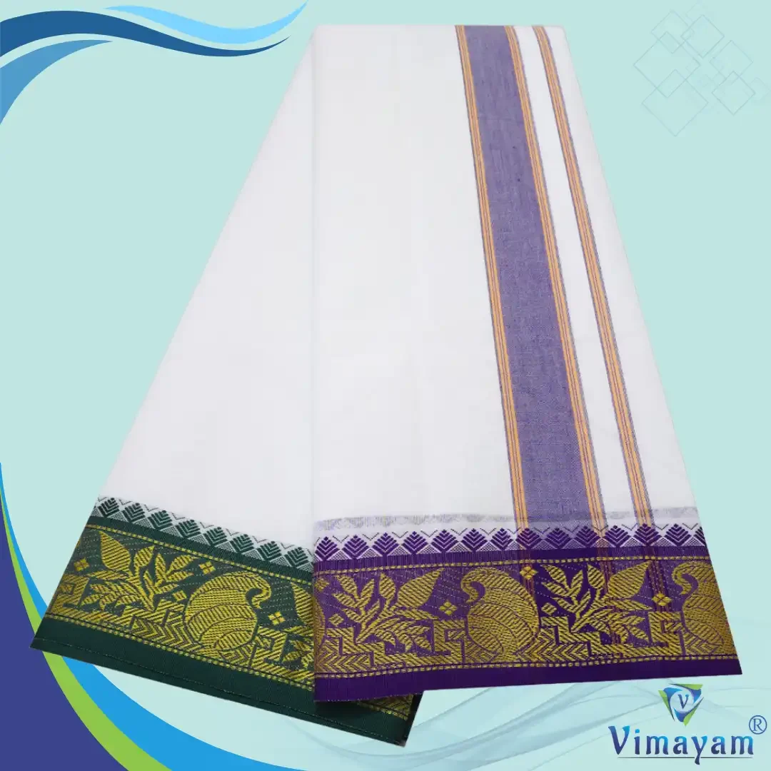 Violet and Green Border Dhoti(Assorted Border Designs) 2