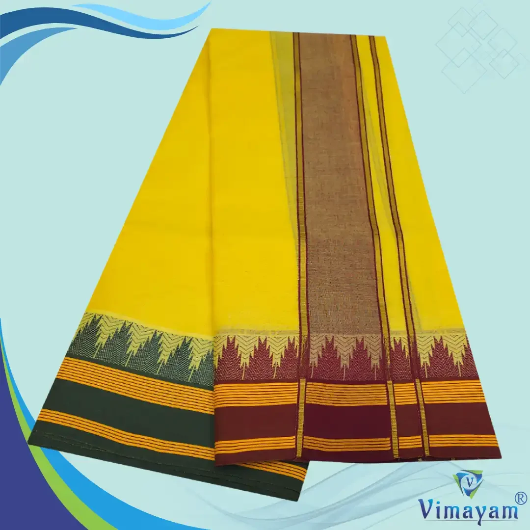 Temple Border Yellow Premium Quality Assorted Border Dhoti 9X5 2