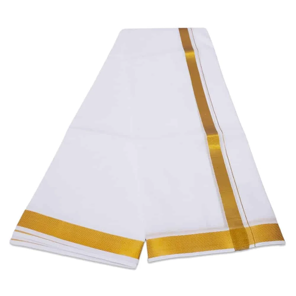 White Color Dhoti with Gold Border Dhoti/Lungi 2