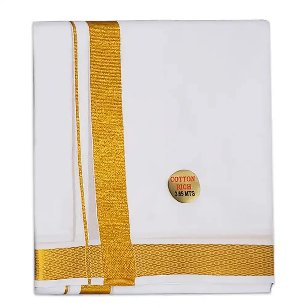 White Color Dhoti with Gold Border Dhoti/Lungi 3