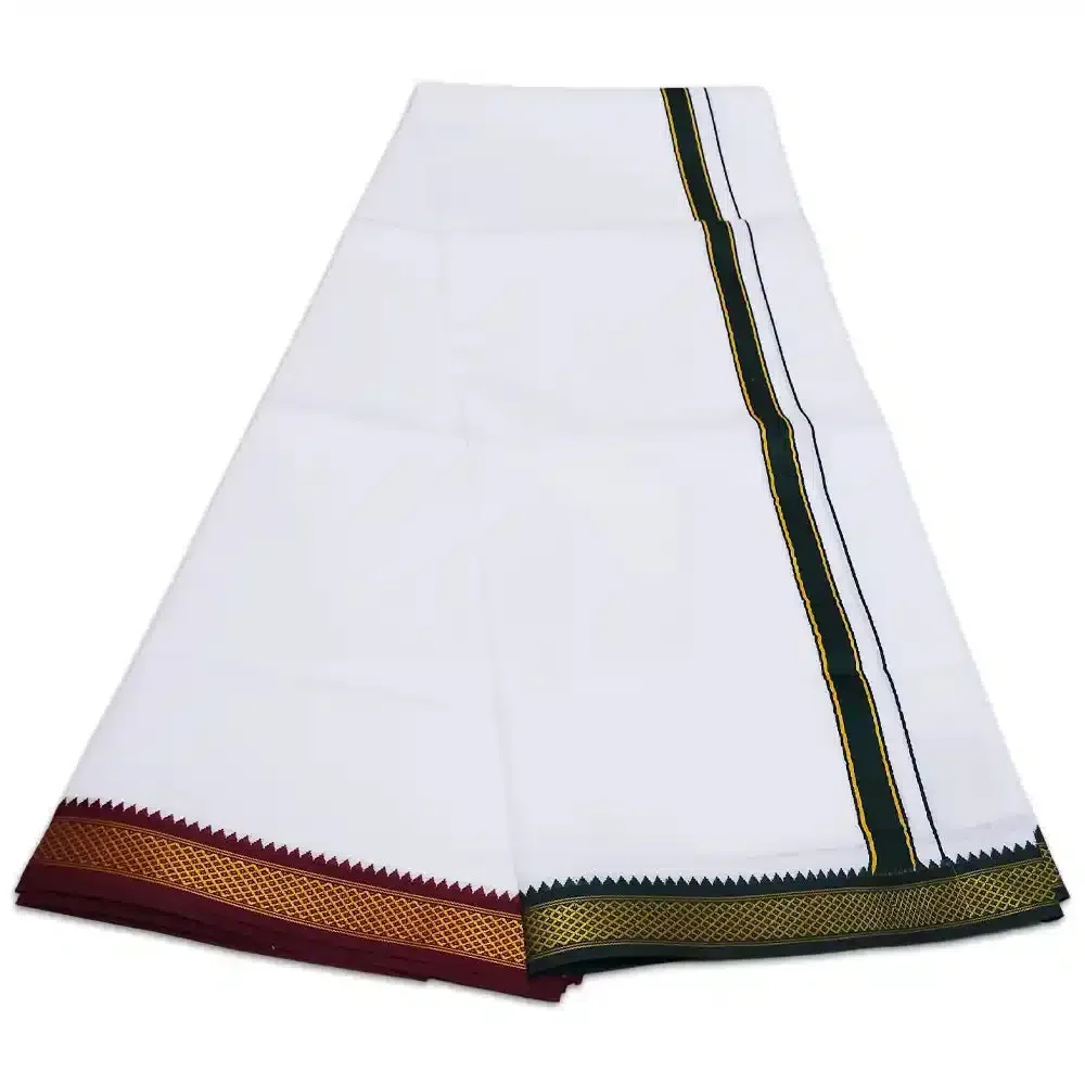 White Color Dhoti with MayilKan Border Dhoti/Lungi 2
