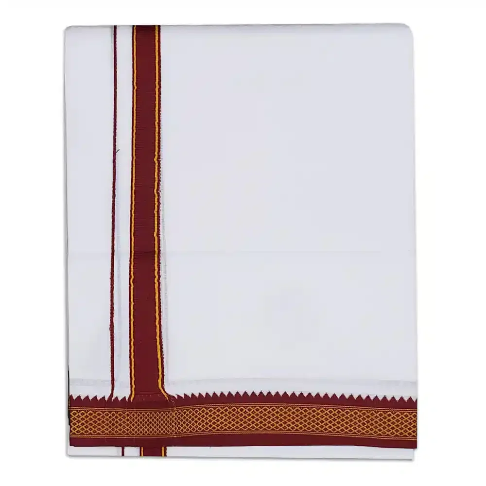White Color Dhoti with MayilKan Border Dhoti/Lungi 3