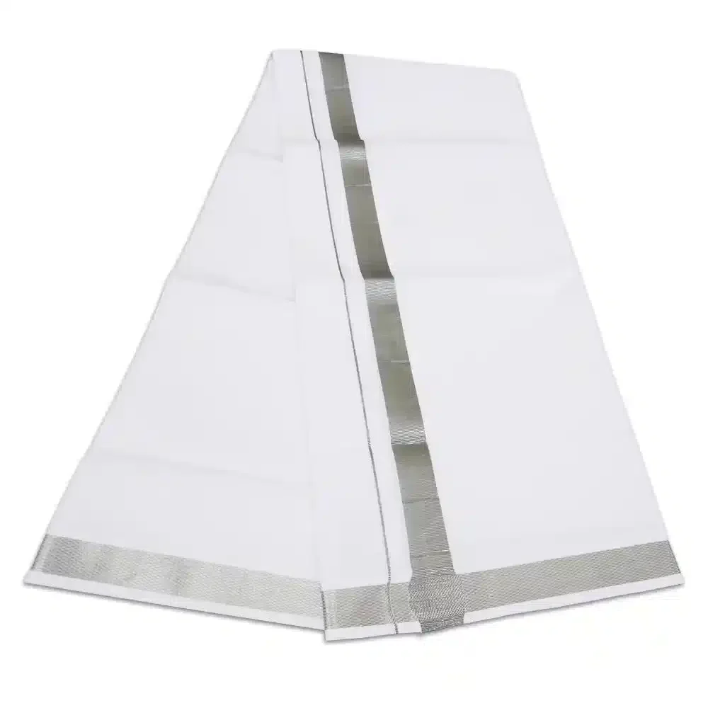 White Color Dhoti with Silver Border Dhoti/Lungi 2