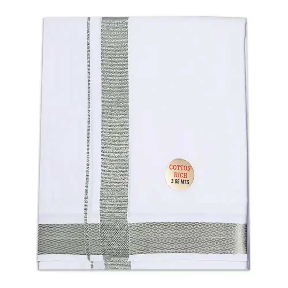 White Color Dhoti with Silver Border Dhoti/Lungi 3