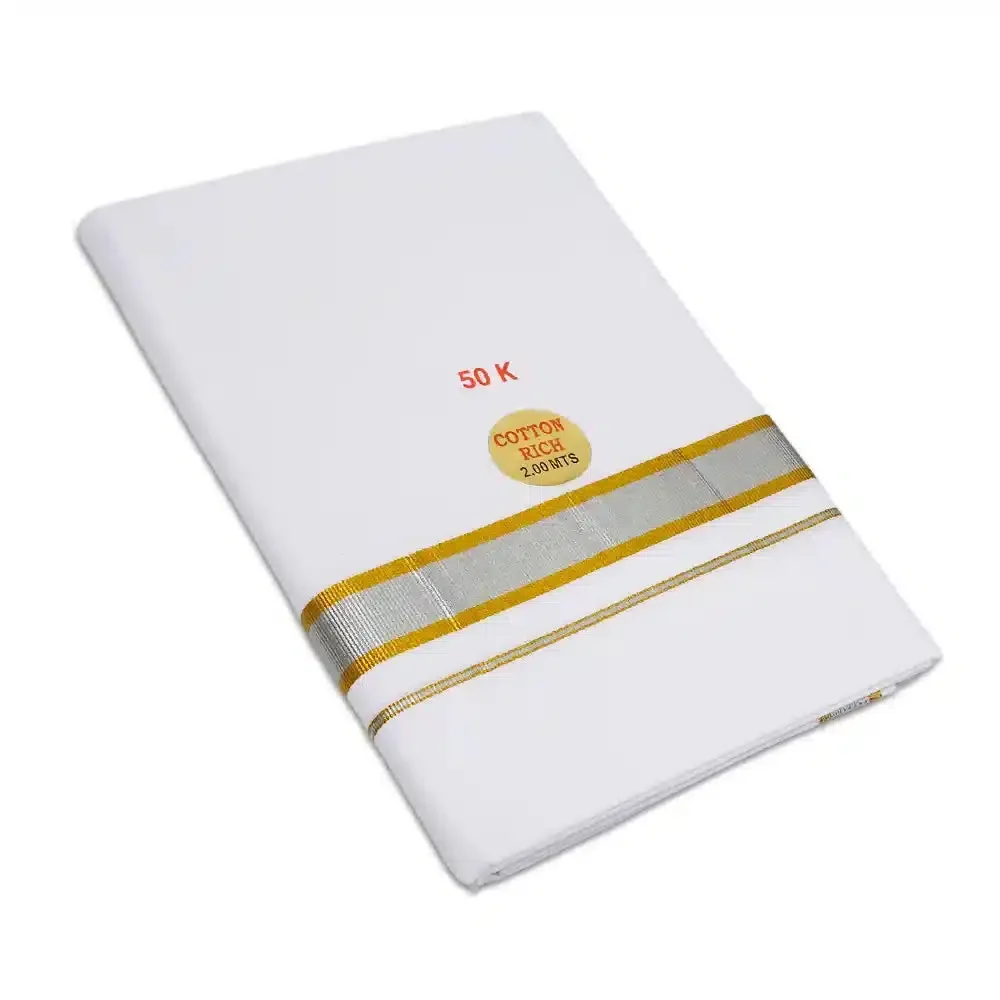 White Color Dhoti with Silver Gold Border Dhoti/Lungi