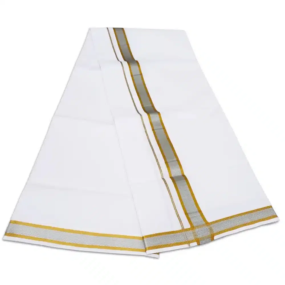 White Color Dhoti with Silver Gold Border Dhoti/Lungi 2