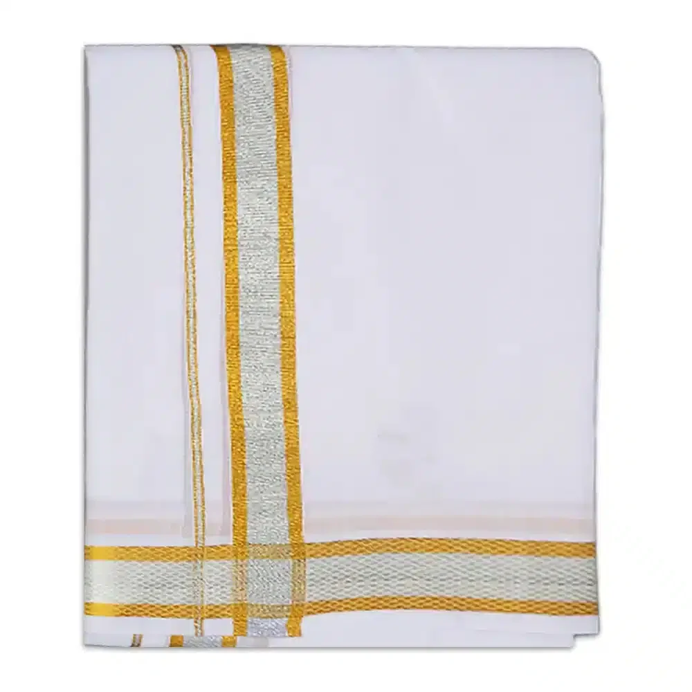 White Color Dhoti with Silver Gold Border Dhoti/Lungi 3