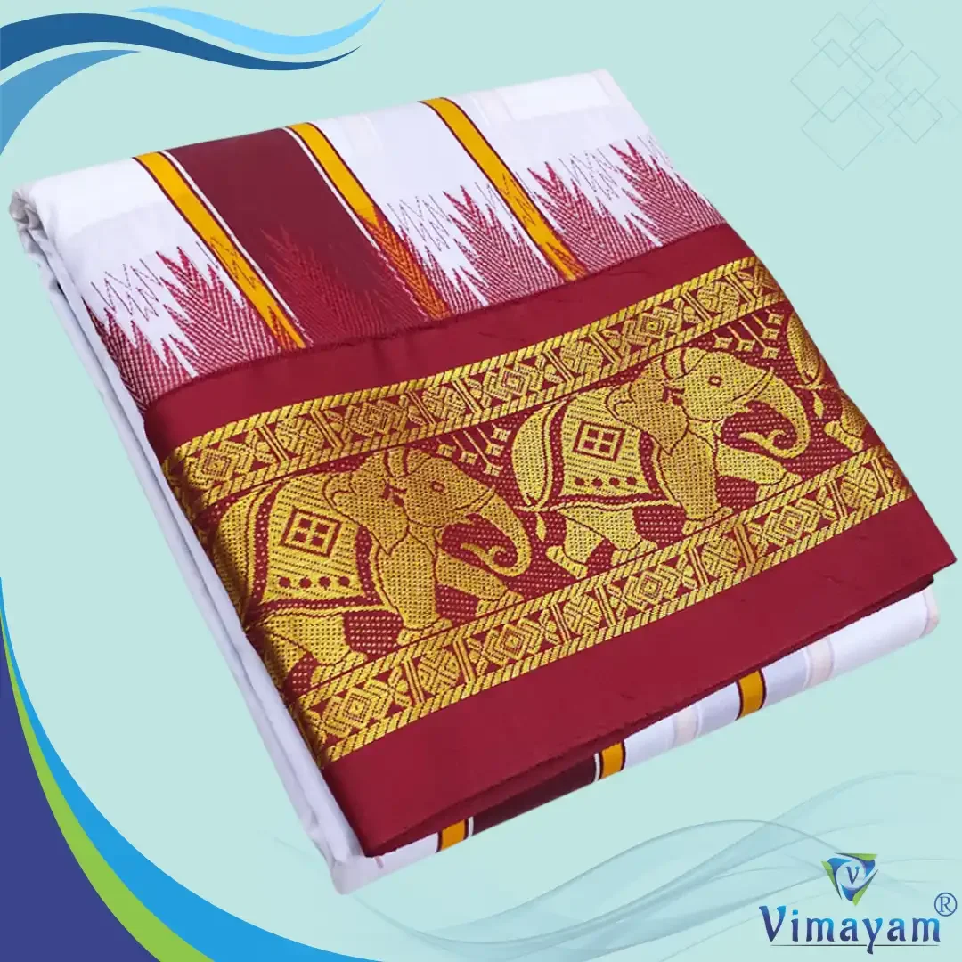White Color Karishma Soft Silk 7 Inch Border Fine Quality Dhoti