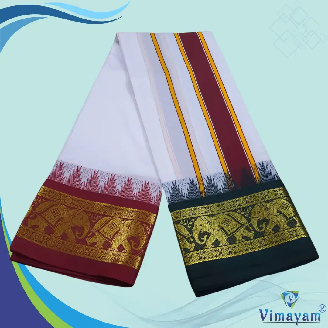 White Color Karishma Soft Silk 7 Inch Border Fine Quality Dhoti 2