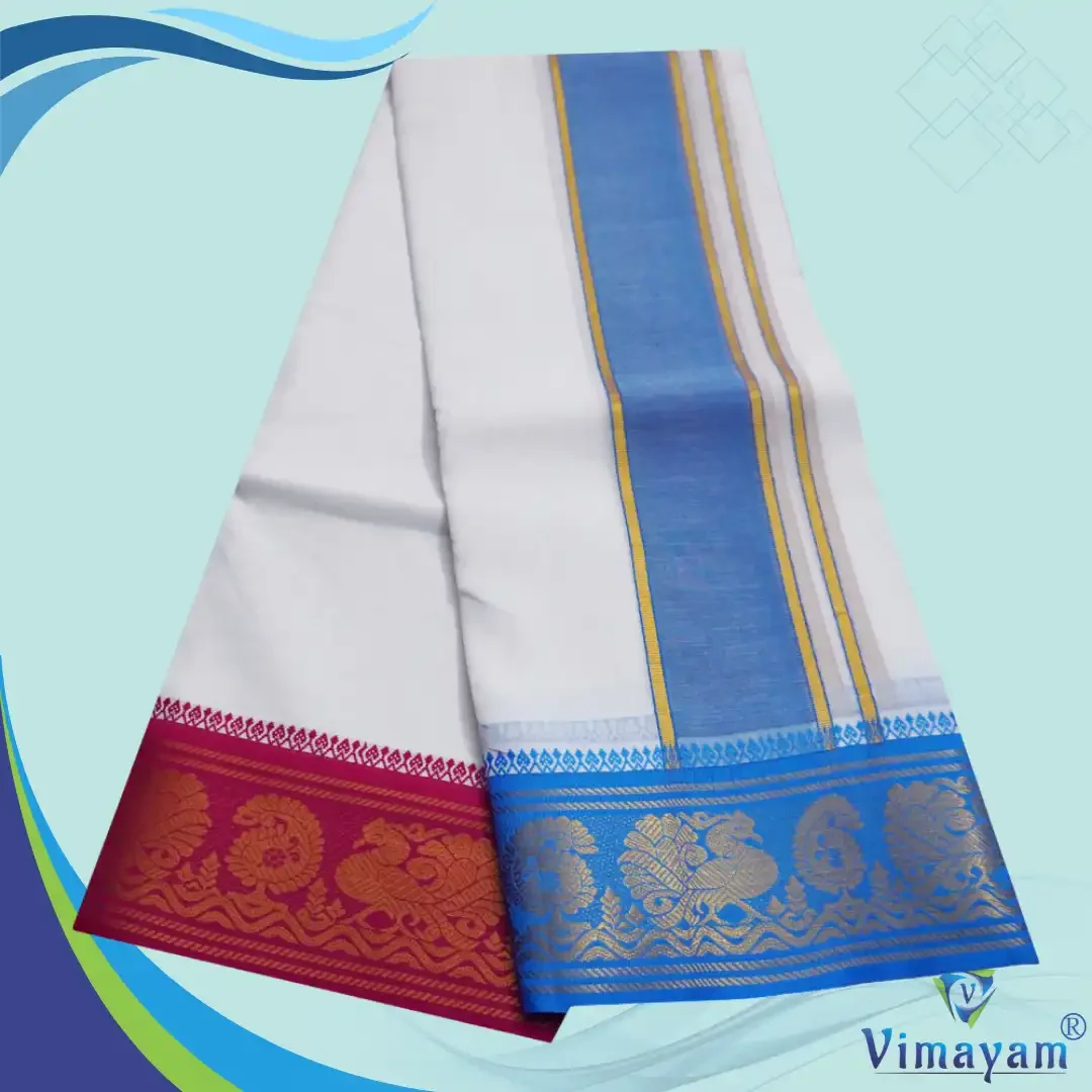 Premium quality Rose and Anandha Blue Border Dhoti(Assorted border Designs) 2