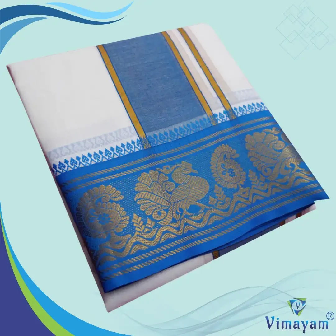 Premium quality Rose and Anandha Blue Border Dhoti(Assorted border Designs) 3