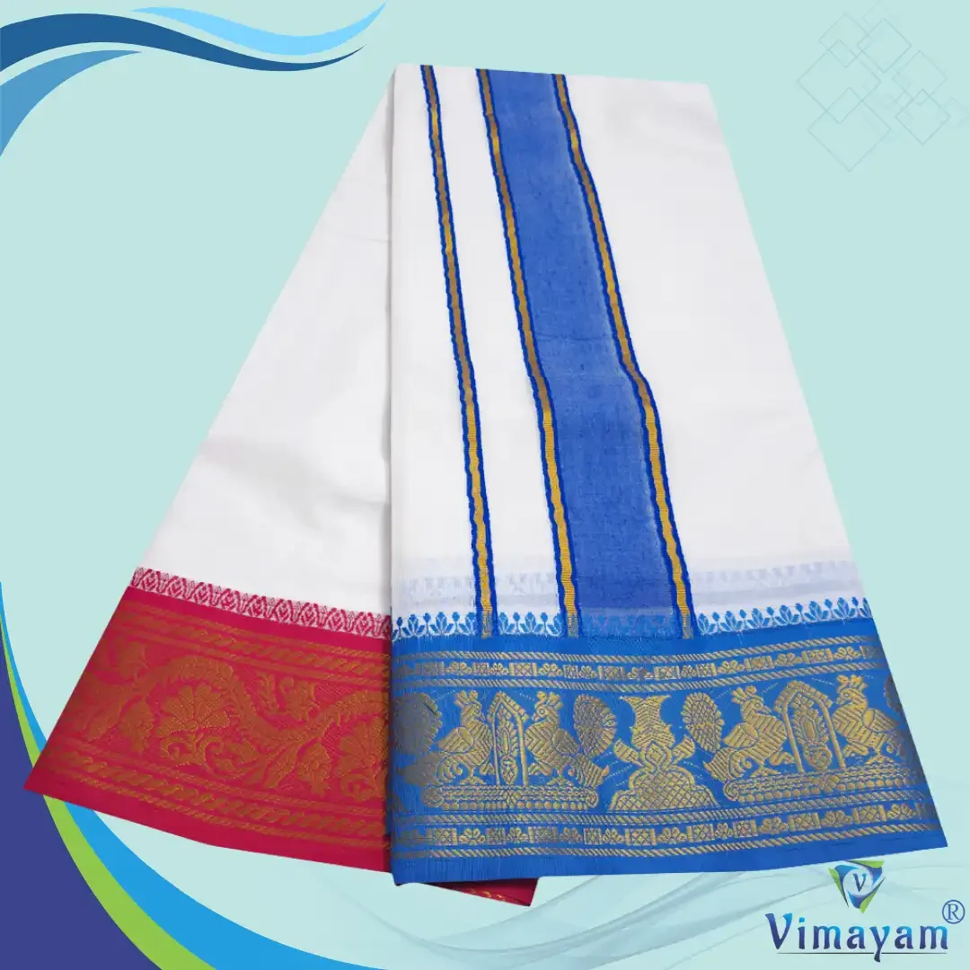 Premium quality Rose and Anandha Blue Border Dhoti(Assorted border Designs) 4