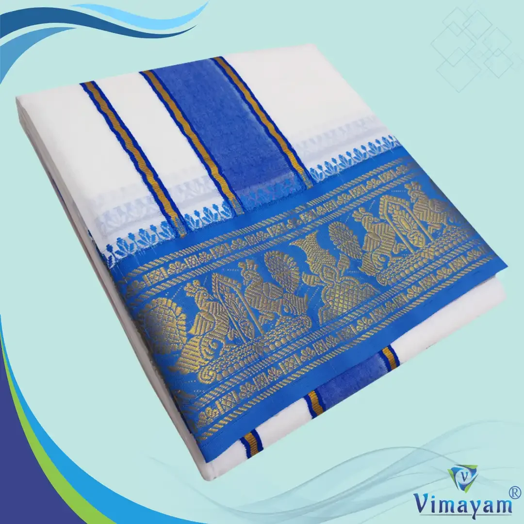 Premium quality Rose and Anandha Blue Border Dhoti(Assorted border Designs) 5