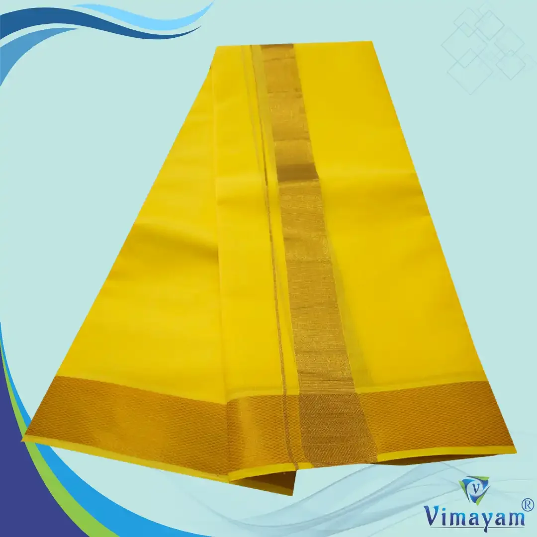 Yellow Color Dhoti with Golden Zari Border 2