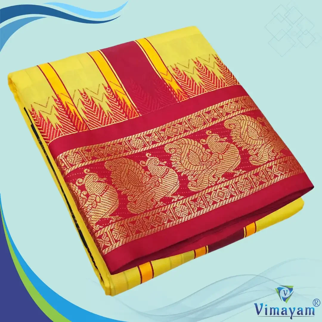 Yellow Color Karishma Soft Silk 7 Inch Border Fine Quality Dhoti
