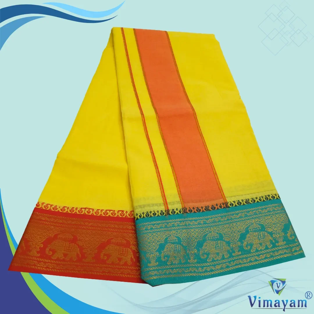 Yellow Color Premium Cotton 5 Inch Designed Border Dhoti 2