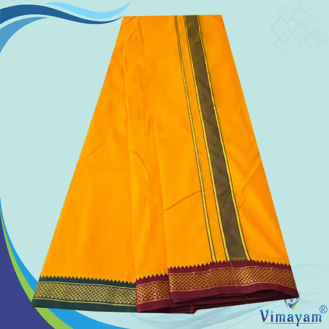 Light Orange Colour art Silk MayilKan Colour Dhoti 2