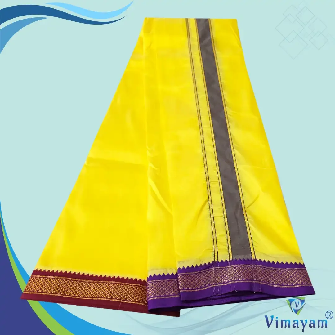 Lemon Yellow Colour art Silk MayilKan Colour Dhoti 2