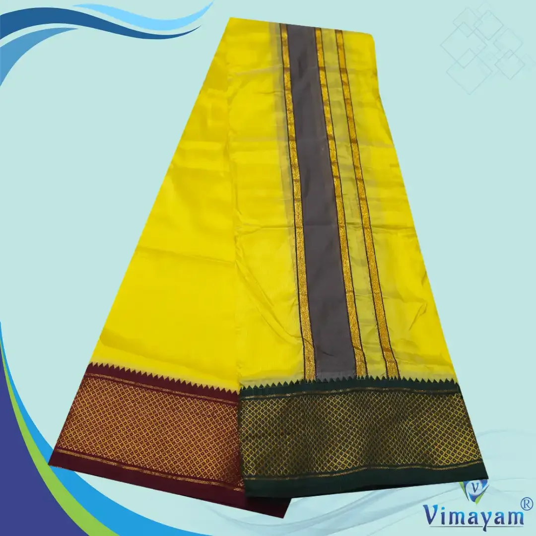 Yellow Colour Art Silk MayilKan Colour Dhoti 2