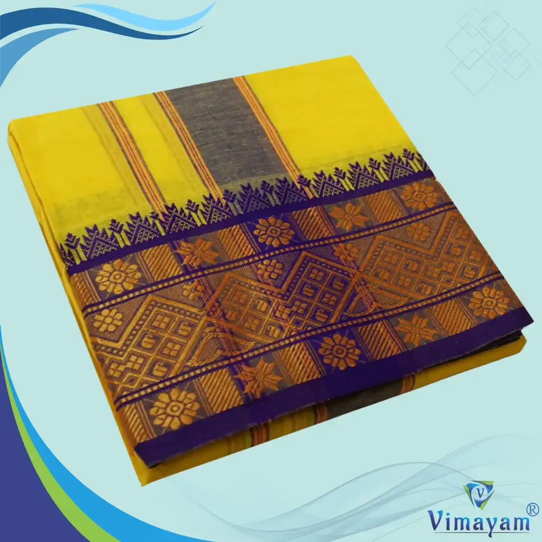 Yellow Cotton Colour Fine Quality Dhoti 5 Inch Border