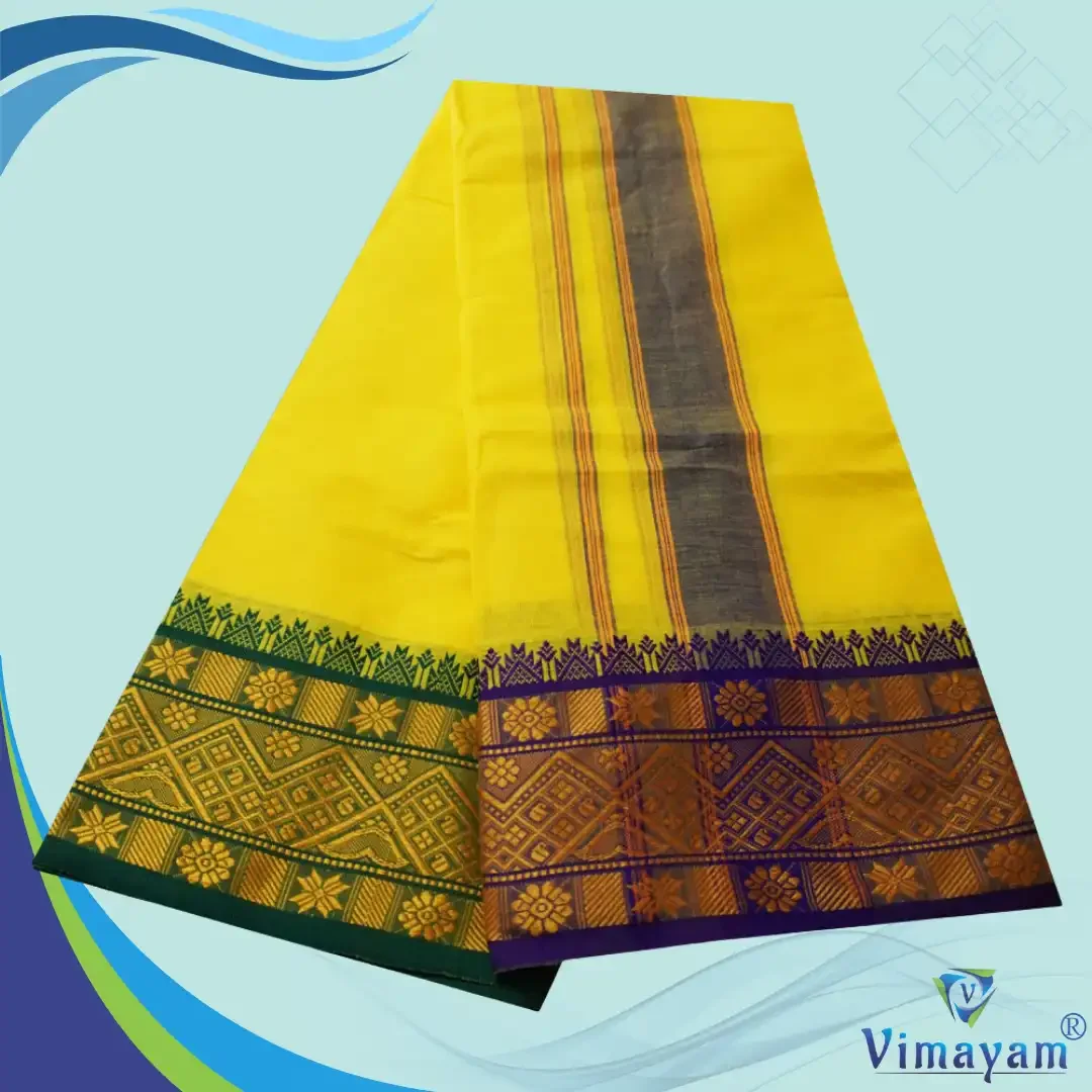 Yellow Cotton Colour Fine Quality Dhoti 5 Inch Border 2