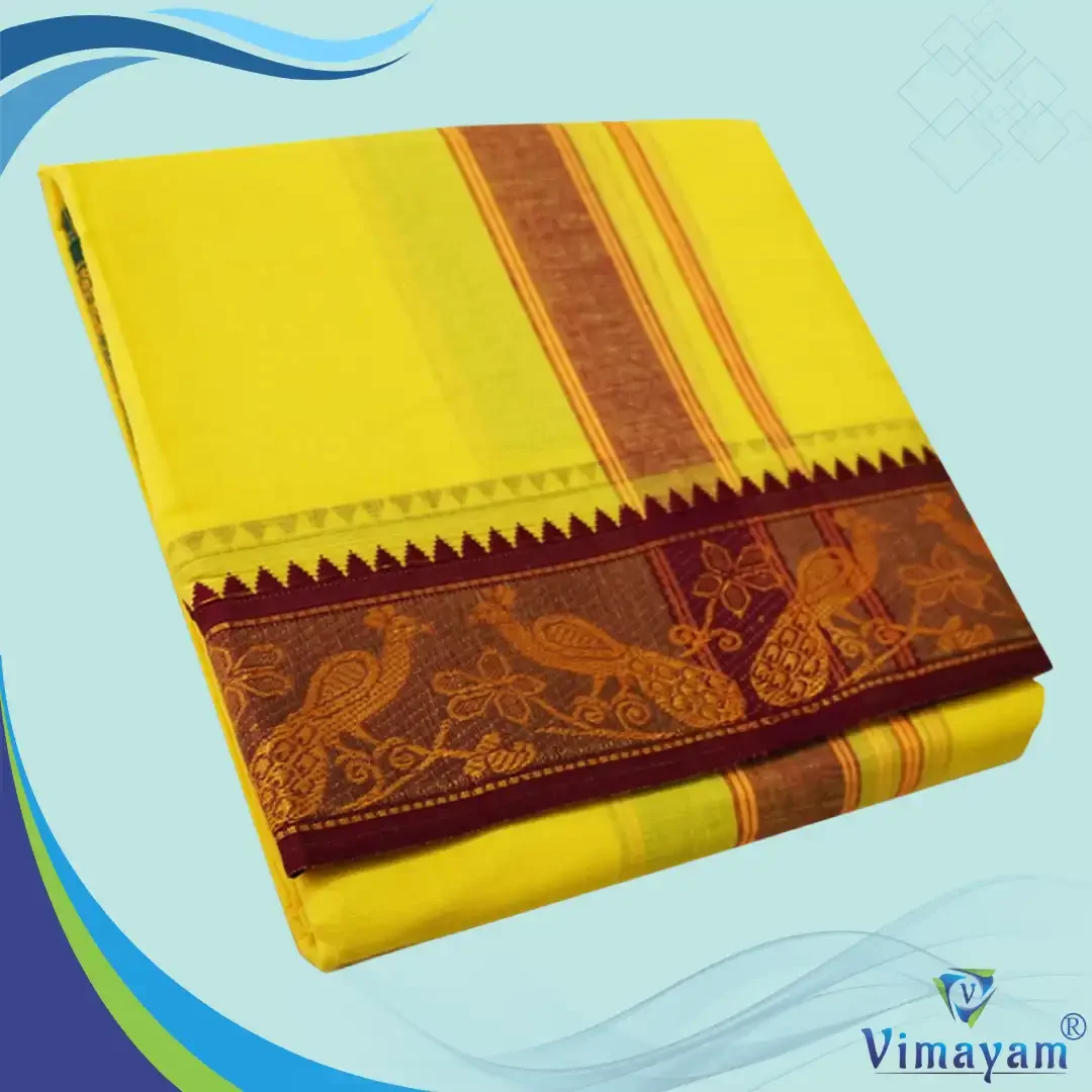 Yellow Cotton Colour Fine Quality Dhoti 3 Inch Border