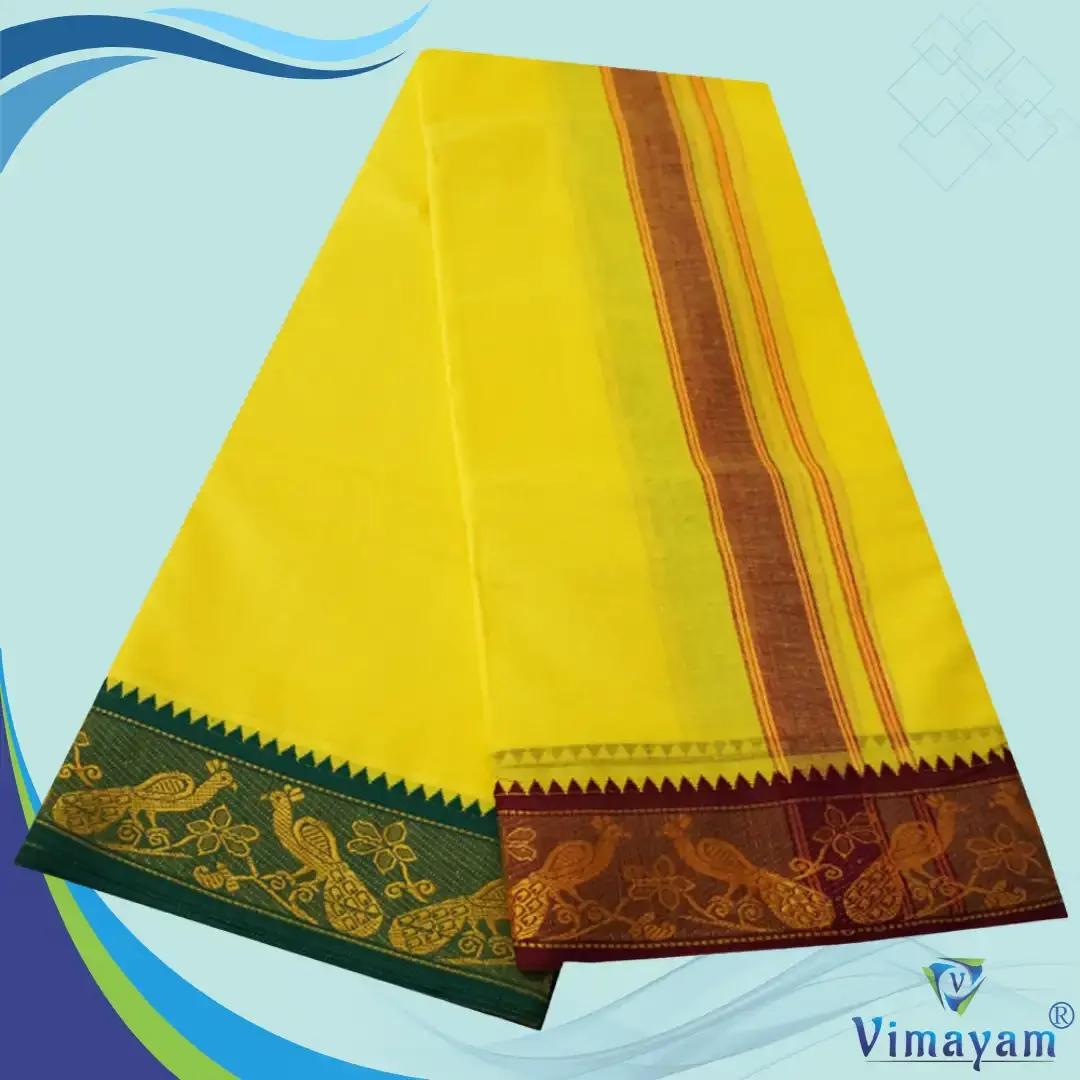 Yellow Cotton Colour Fine Quality Dhoti 3 Inch Border 2