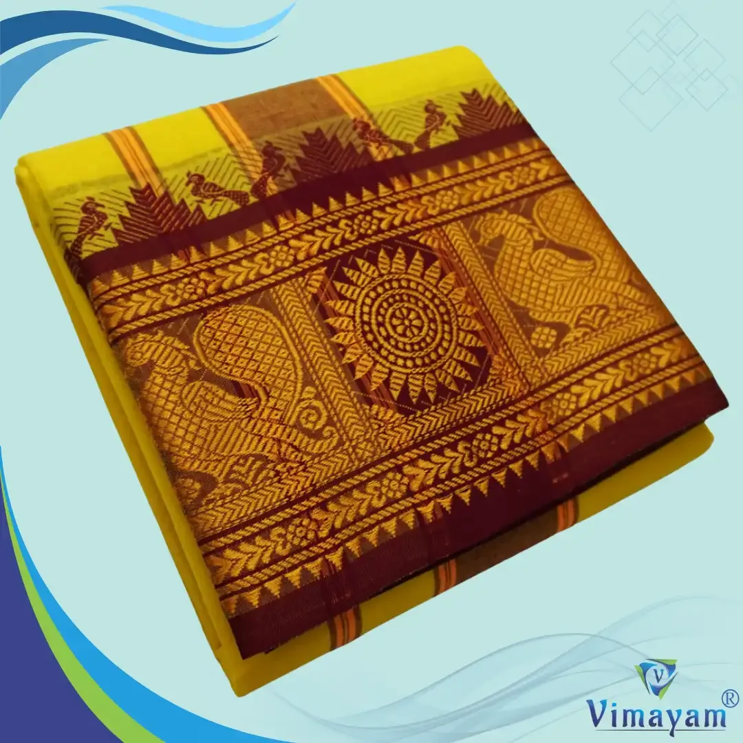 Yellow Cotton Colour Fine Quality Dhoti 8 Inch Border