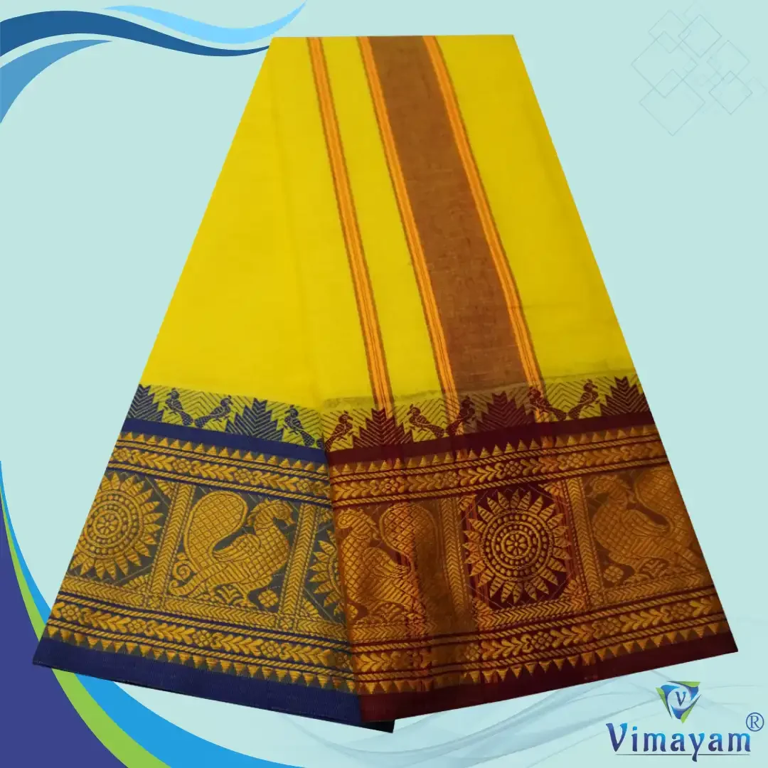 Yellow Cotton Colour Fine Quality Dhoti 8 Inch Border 2